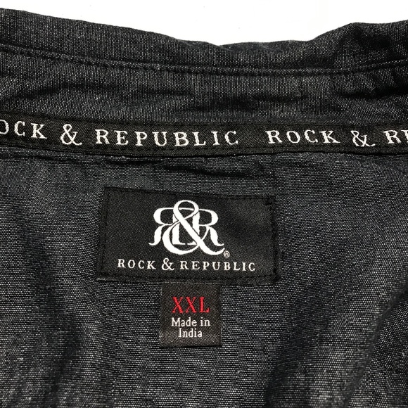Rock & Republic Shirt Long Sleeve Men XXL Slightly Fitted Dark Gray Cosmetic 2nd - Picture 3 of 11